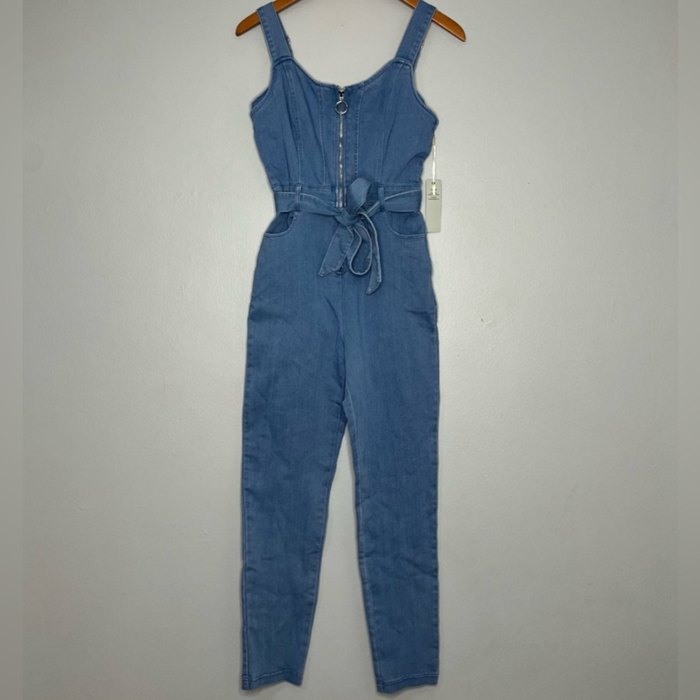 IRIS Basic Women's Blue Denim Belted Jumpsuit NWT